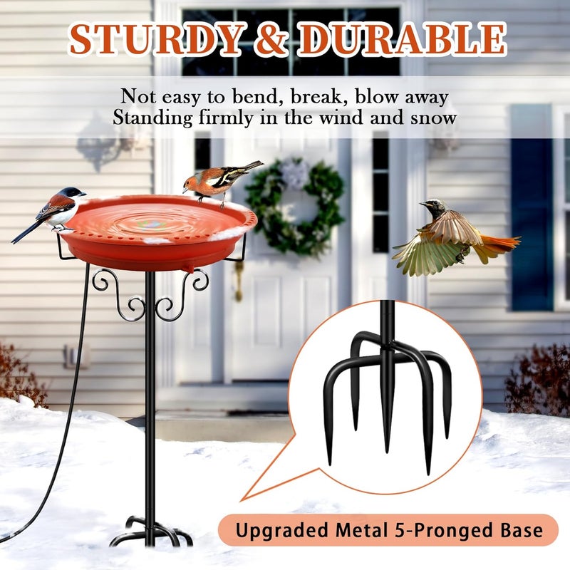 Lovppy Heated Bird Baths for Outdoors for Winter, 100W Heated Bird Bath Water Heater with Thermostatically Controlled, Heated Bird Baths Bowl with Metal Stake for Outside Garden Patio Yard (Brown) - Image 5